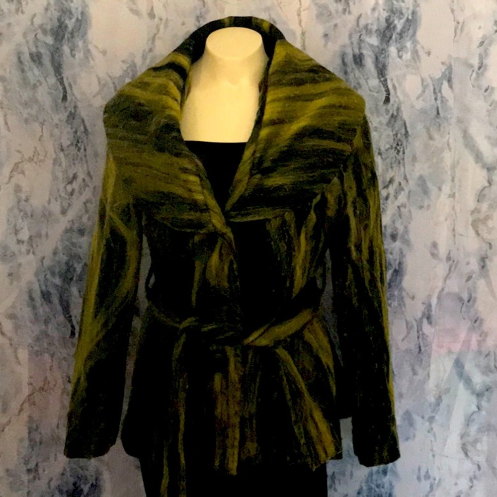 Linea Domani jacket blaszer fuzzy Wool blend lined front buttons Large